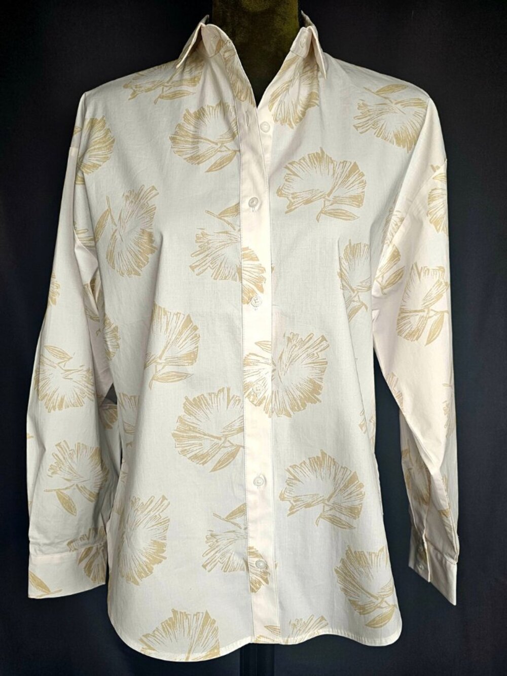 😍 NWT 😍 Express Tropical Boyfriend Portofino Shirt, White/Tan, Size XS